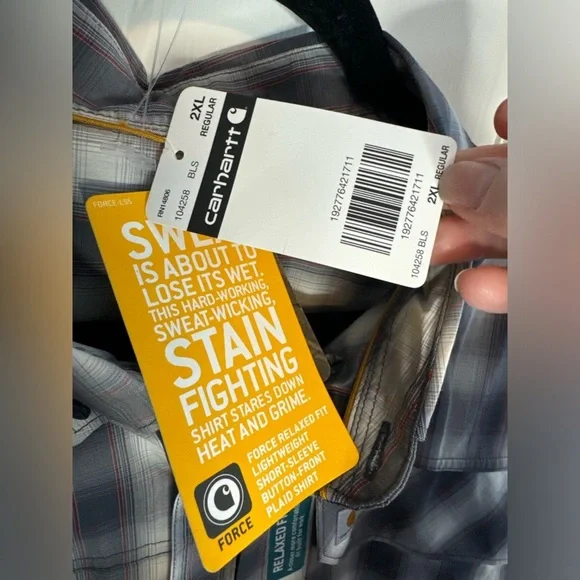 Carhartt NWT Men’s Force Relaxed Fit Short Sleeve Button Front Plaid Shirt - Picture 8 of 14